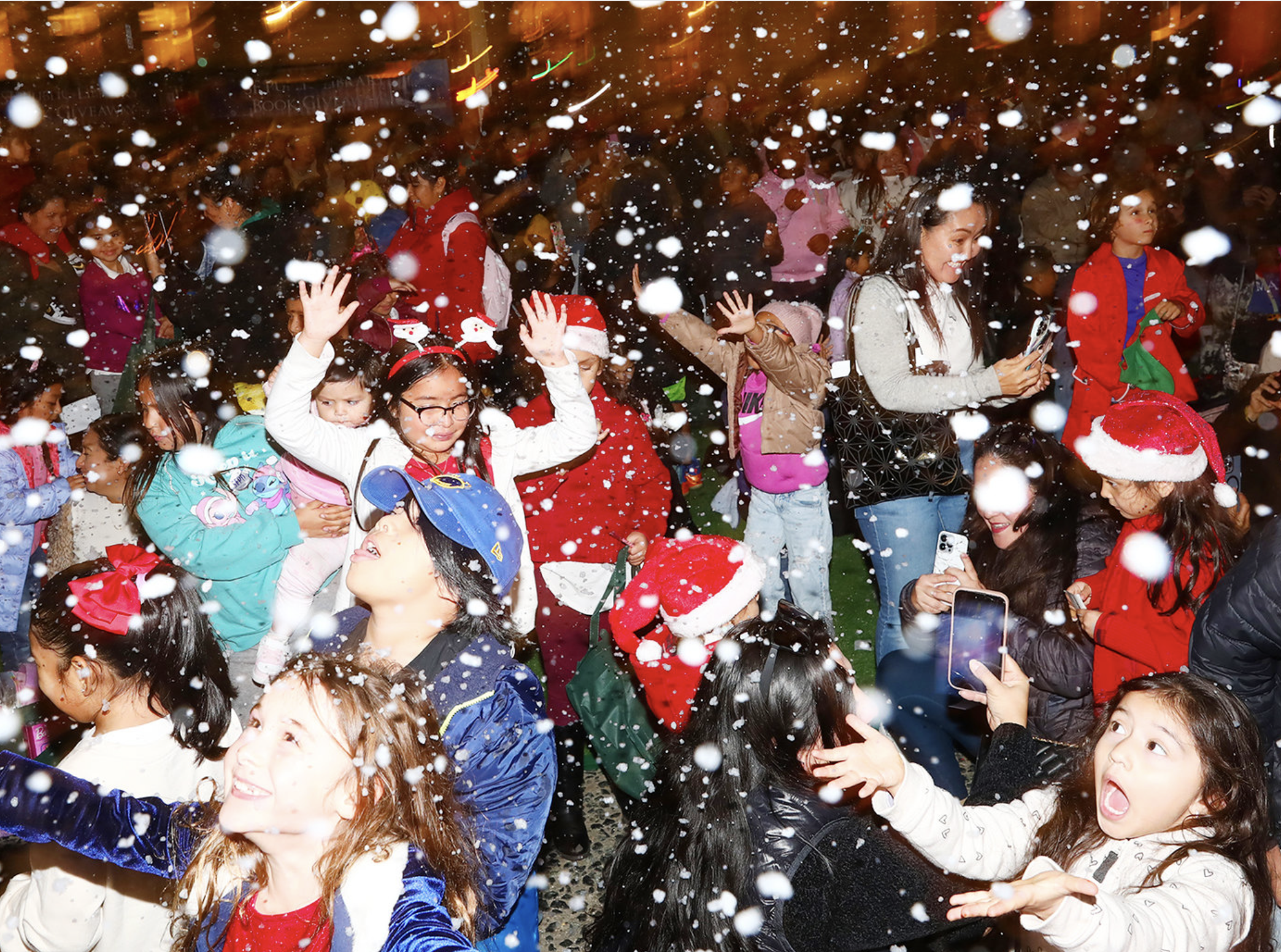 kids playing in pretend falling snows